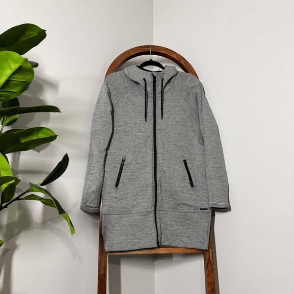 Athleta Jackets & Blazers - Athleta XS Gray Stronger Longer Fleece Lined Full Zip Hoodie Coat Jacket